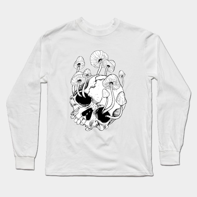 Overgrown skull. Mushrooms. Death - Life Long Sleeve T-Shirt by OccultOmaStore